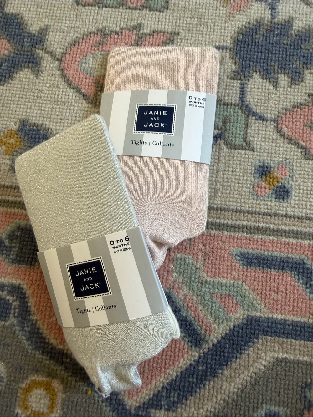 Janie and Jack Sparkle Silver & Pale Pink Baby Tights